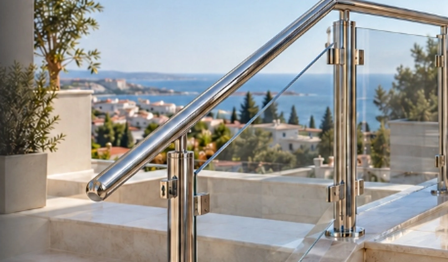 Erdemli Mersin krom korkuluk, pleksi dikme villa merdiven korkuluğu ve tekne krom örnek uygulaması - Emsal Yapı